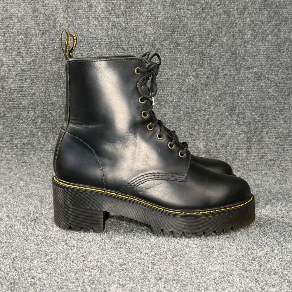 Dr. Martens Shriver Hi Boots Women's 10 Black Wyoming Leather Retro Moto Heeled